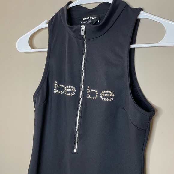 BEBE Black Rhinestone Stretch Zipper Bodycon Dress Size S - Picture 2 of 6
